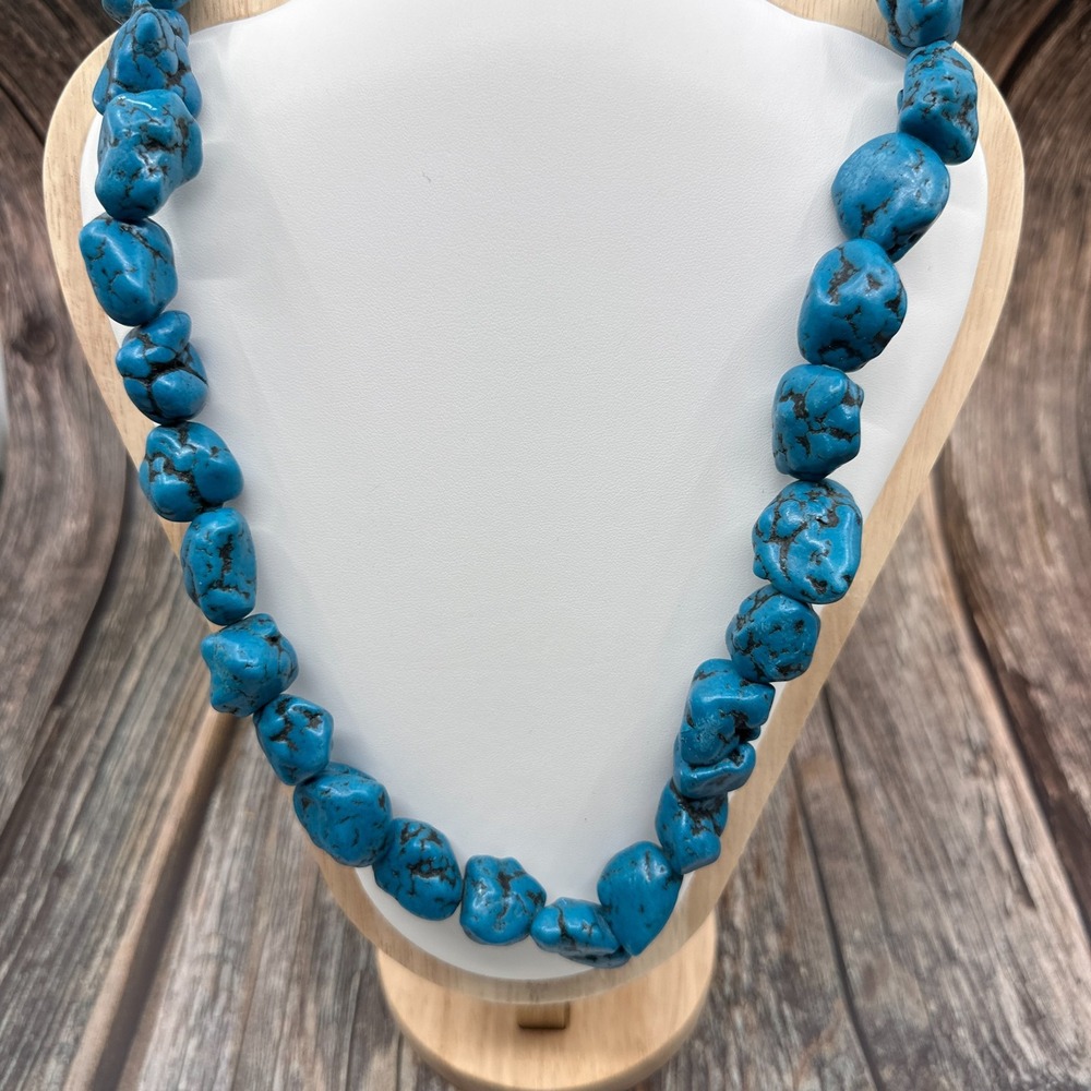 Chunky Turquoise Stone Nugget Necklace Bohemian Southwestern Statement Gift